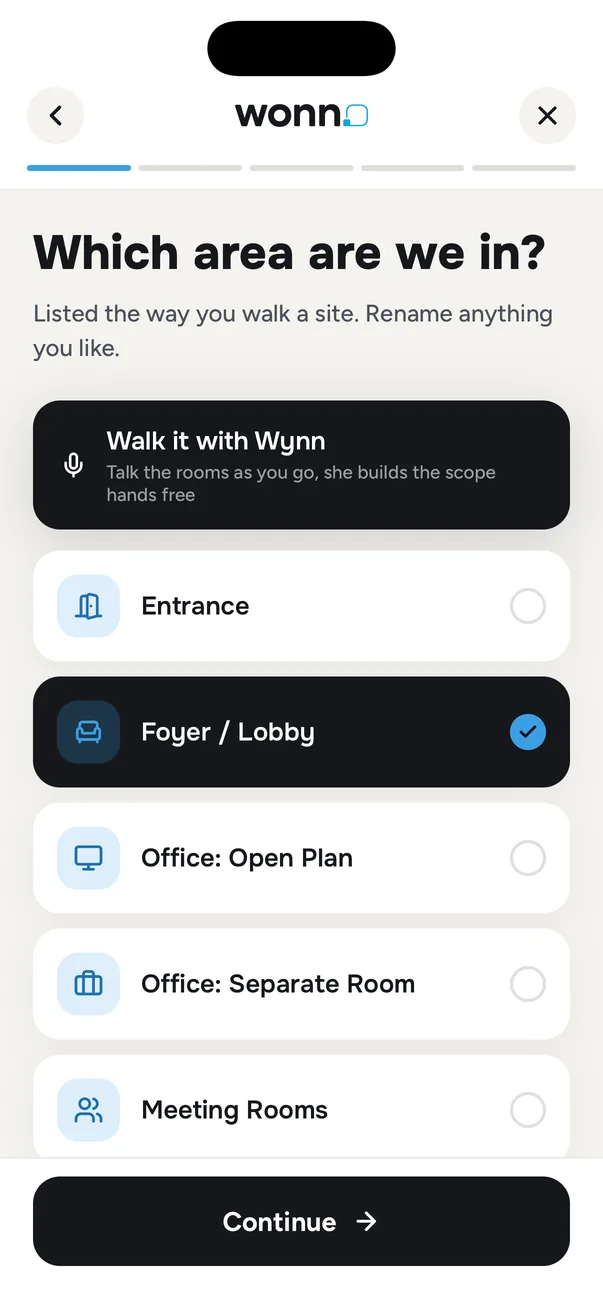 Choosing the areas of a site to scope
