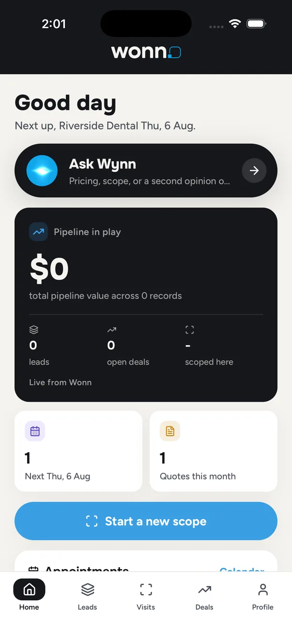 The Wonn app home screen