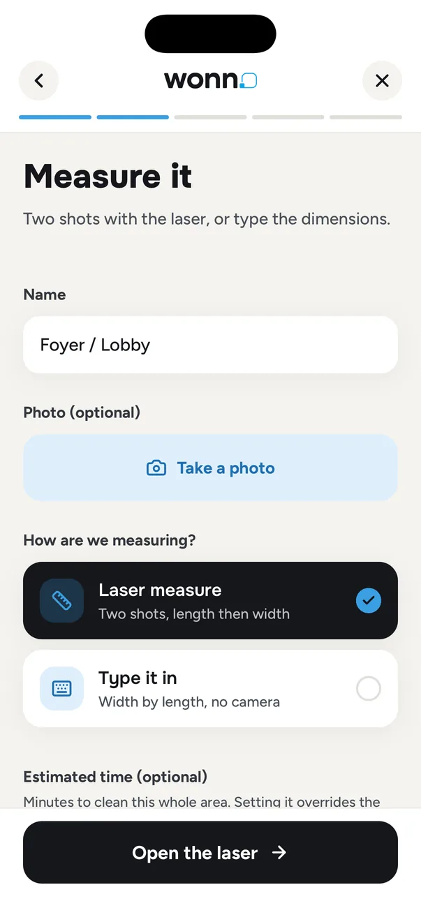 Measuring an area with the laser